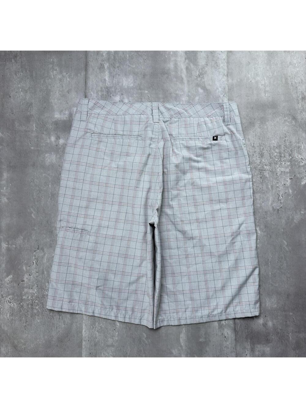 Y2K Gray Hurley Surf Grunge Plaid Baggy Skater Shorts